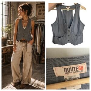 Vintage Dark Academia Gray Vest Size Large Herringbone Pockets Tie Back Western